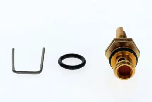 BOSCH Wählerschraube mit einem kleinen Metallclip und einem schwarzen O-Ring. Das Bauteil hat eine goldene Farbe und eine runde Öffnung an einem Ende.